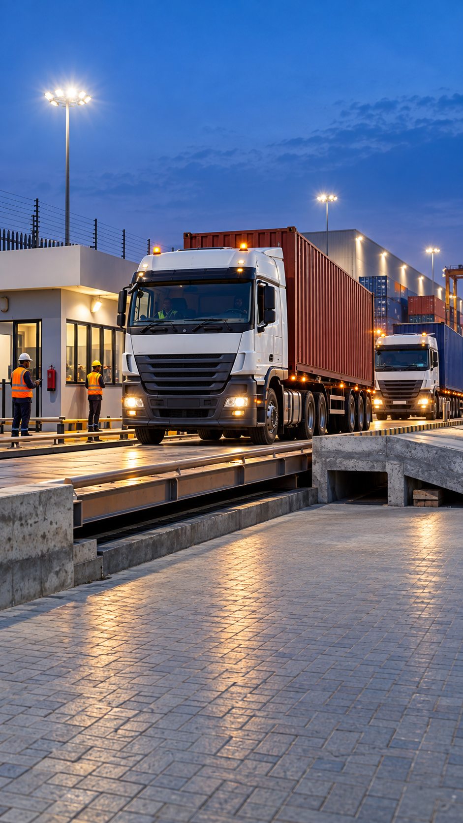 Illustrative night-time truck weighing operation