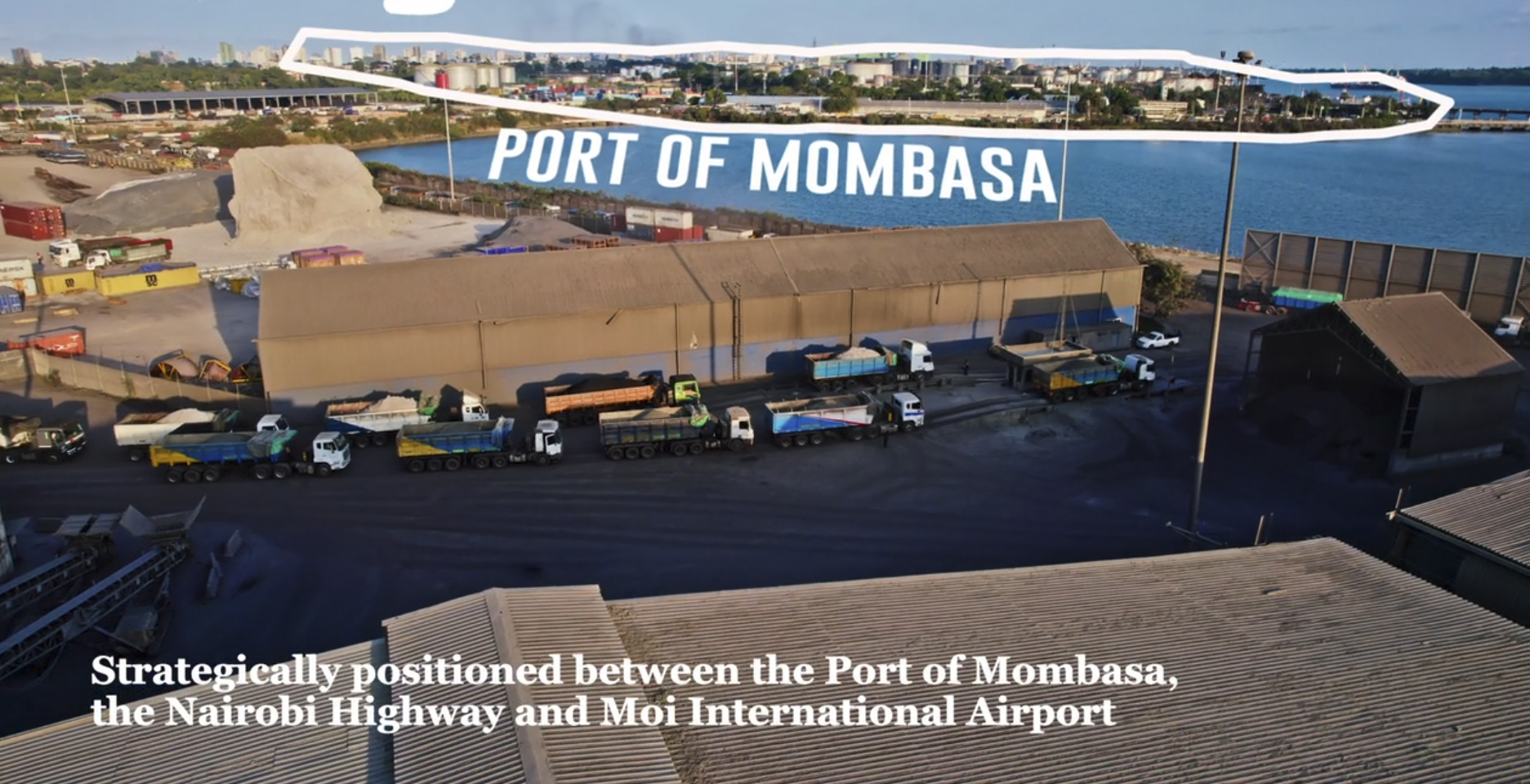 Aerial view showing the depot near the Port of Mombasa