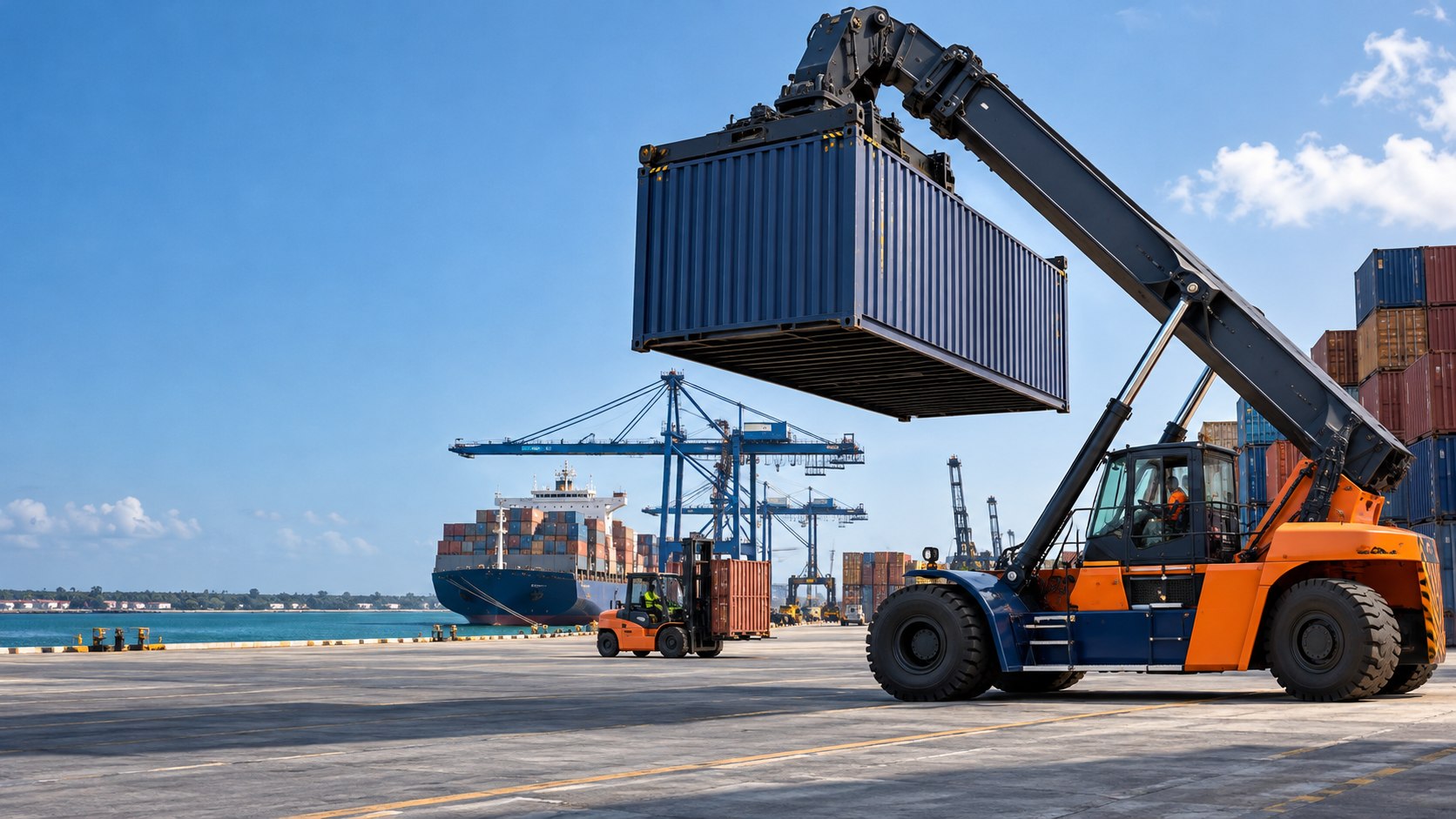 Cargo handling equipment in operation