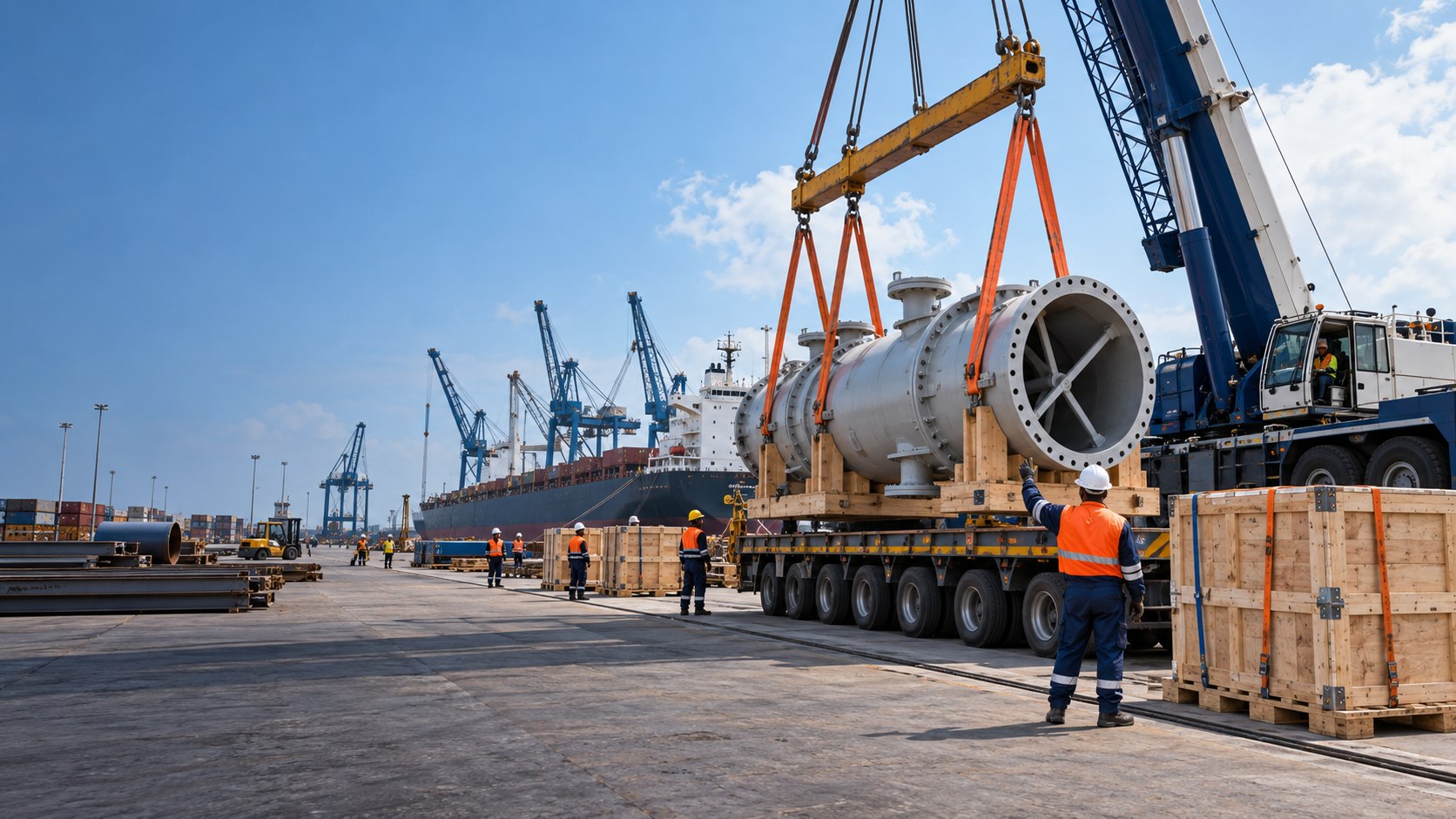 Large project cargo stored in the depot yard